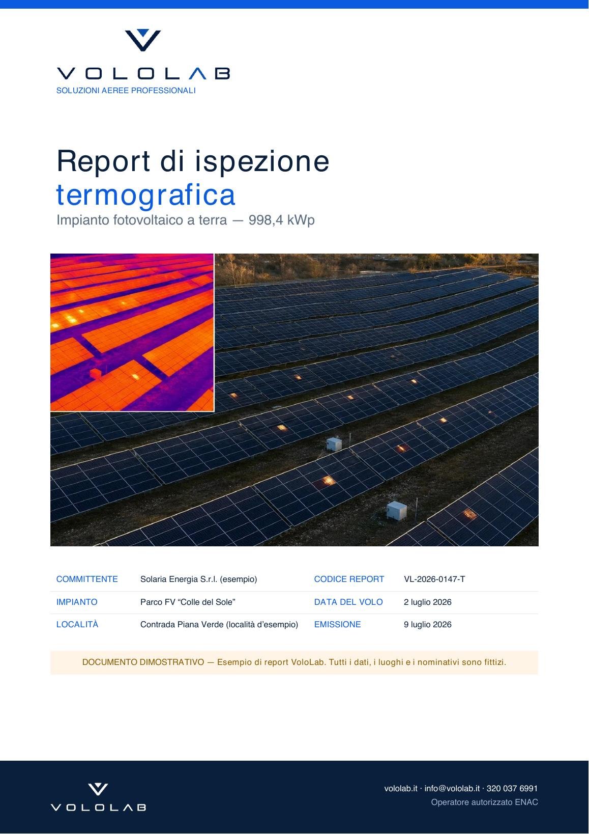 Anteprima PDF report termografia fotovoltaico VoloLab